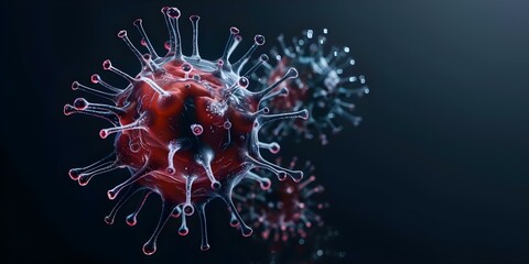 Obraz premium Abstract 3D model of a realistic deadly virus in microbiology. Concept Microbiology, 3D Modeling, Deadly Virus, Realistic Details, Abstract Art
