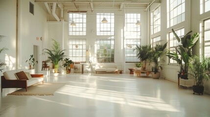Fototapeta premium A large open room with a lot of plants and furniture