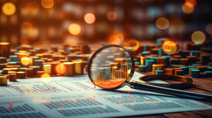 enerated illustration Stock market chart magnified within a glass