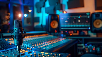 Fototapeta premium Recording Studio Microphone and Mixer