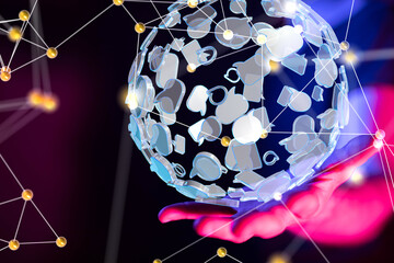touching global network and data exchanges over the world 3D rendering