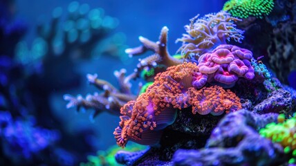 Obraz premium Vibrant marine life featuring colorful corals and underwater plants in vivid ocean scene