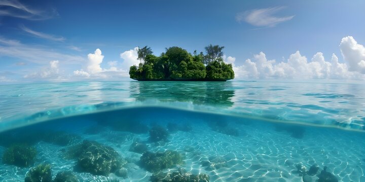 Archipel inspir&eacute; par Palau en Micron&eacute;sie. Concept Nature pr&eacute;serv&eacute;e, Plong&eacute;e sous-marine, R&eacute;cifs coralliens, Mer turquoise, Culture traditionnelle