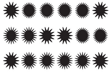 Set of black doodle-style stars drawn by hand. Grunge scrawls, charcoal scribbles, rough brush strokes, underlines and circles. Bold charcoal freehand stars. Crayon or marker scribbles