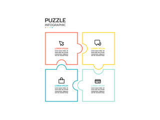 Puzzle infographic with four piece business presentation. Circle infograph. 4 Step puzzle round process diagram.