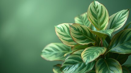 Fototapeta premium A close-up image of a prayer plant, showcasing its vibrant green and white striped leaves.