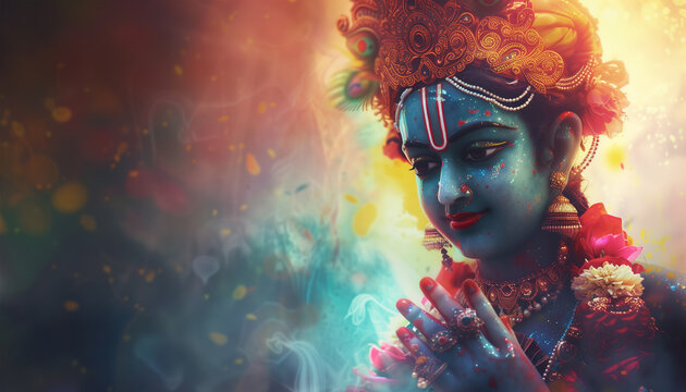 Illustration of Indian god in clouds wallpaper - ai generative