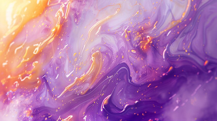 Fototapeta premium a fluid watercolor painting with an ethereal atmosphere, using a purple-orange-ochre color scheme with hints of gold.