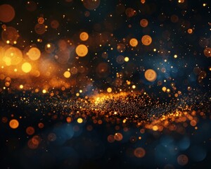 Obraz premium Festive dark background with shimmering gold glitter and soft bokeh lights Perfect for New Year, birthday, and holiday celebrations Luxurious and vibrant
