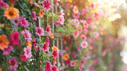 Obraz premium Brightly colored flowers in lush garden on sunny day, with variety of pink and orange blooms