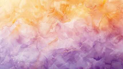 Fototapeta premium an abstract watercolor with cloud-like formations in purple, orange, ochre, and gold, creating a calming atmosphere.