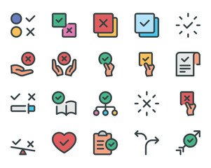 Filled color outline icons set for Choice accepted, checkmark, validation, check.