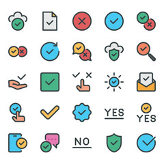 Filled color outline icons set for Choice accepted, checkmark, validation, check.