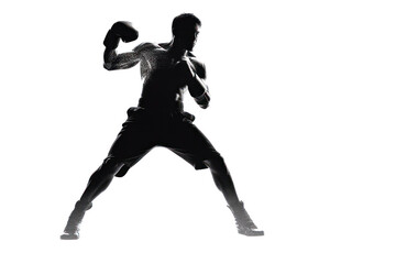Obraz premium A man is boxing in a white background. The image has a strong and athletic feel to it, with the man's pose