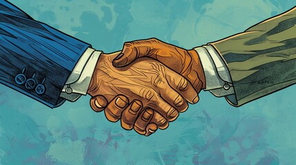 Illustration of business partners shaking hands in agreement, symbolizing partnership