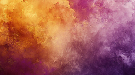Obraz premium Paint a serene watercolor scene with fluid textures in purple, orange, ochre, and gold, creating a calm atmosphere.
