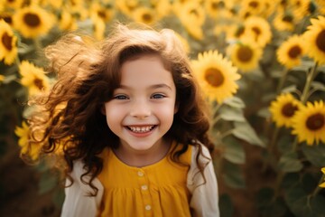 Fototapeta premium person in the middle of sunflowers landscape