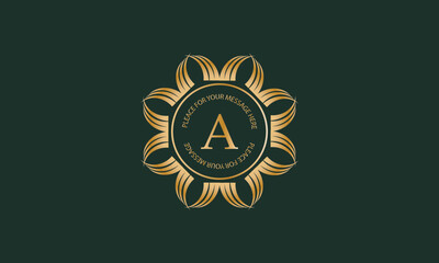 Fototapeta premium Heraldic or decorative luxury logo template with letter A in center and space for text. Good for restaurant, royalty, boutique, hotel, jewelry, fashion, etc.