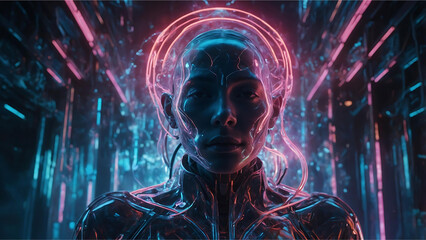 Otherworldly Entity in Ethereal Cybernetic Realm