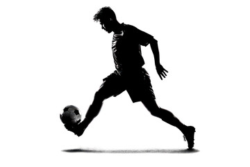 Naklejka premium A soccer player is running with a soccer ball in his hand. The image has a dynamic and energetic mood, as the player is in motion and he is focused on the ball