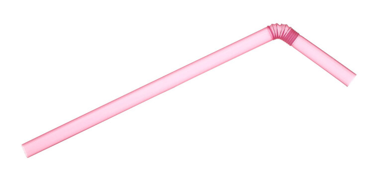 Close up red plastic drinking straw isolated on white, clipping path