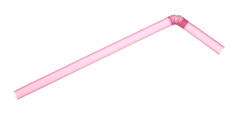 Close up red plastic drinking straw isolated on white, clipping path