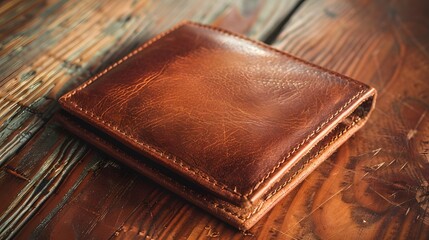 Blank Label Wallet: A leather wallet with no label on a wooden surface.