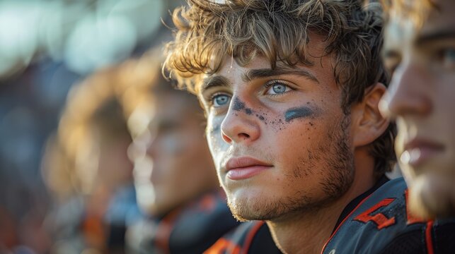 Contemplative young athlete with eye black looking thoughtful during a game break - Powered by Adobe