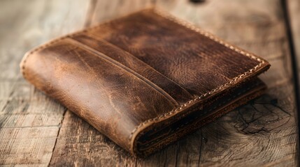 Blank Label Wallet: A leather wallet with no label on a wooden surface.