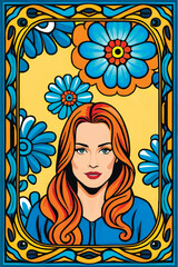 A series of backgrounds featuring women's portraits in 70s modern style. Depicting strong women in floral frames. Perfect for adding text and creating unique designs.
