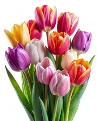 Colorful Tulip Bouquet Against a White Background. Generative AI