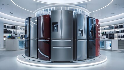 Fashionable Refrigerators in High-Tech Appliance Store - Smart Technology Display