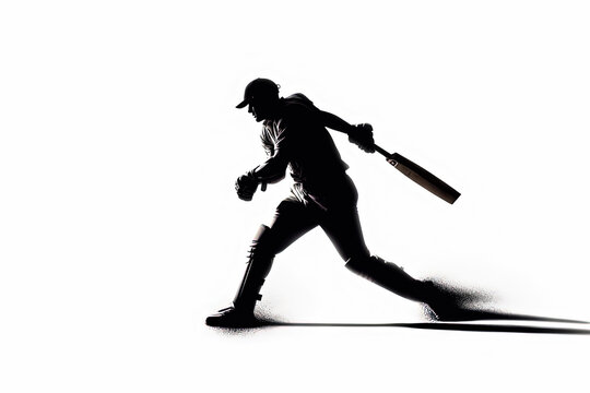 recommend clip art: A man in a black shirt and hat is running with a bat. The image is in black and white and has a moody, dramatic feel to it