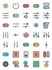 Fototapeta premium Filled color outline icons set for Controls, settings, system.