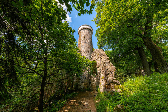 Hamelika lookout tower was built in the shape of a romantic ruin - Marianske Lazne (Marienbad) - great famous Bohemian spa town in the west part of the Czech Republic (region Karlovy Vary)	