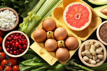 Many different healthy food on table, flat lay