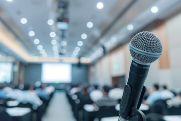 Conference hall with attendees  small business training and public speaking.