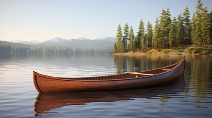 Obraz premium Design of a dark wood canoe with a sleek, streamlined shape and ample storage space, ideal for exploring lakes and rivers.