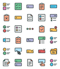 Filled color outline icons set for Form fields, tasks, documents.
