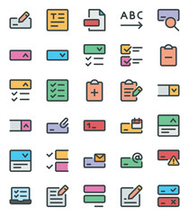 Fototapeta premium Filled color outline icons set for Form fields, tasks, documents.