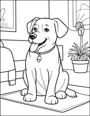 Fototapeta premium Dog Coloring Page | Cute Dog in a Room Coloring Page | Cute Dog Coloring Page For Adults And Kids