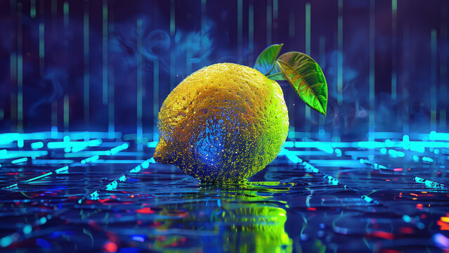 A neon-glowing lemon slice with vibrant holographic accents, blending natural beauty with futuristic digital elements in a dynamic cyberpunk environment.
- Powered by Adobe
