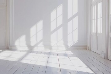 Fototapeta premium Serene white room with natural light and shadows
