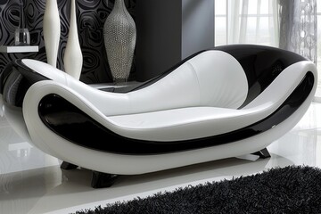 Modern black and white luxurious sofa in a stylish interior