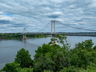 Aerial photo of the Franklin Delano Roosevelt Mid-Hudson Bridge over the Hudson River, Poughkeepsie NY.	