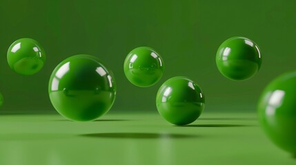 A group of green balls floating in the air.
