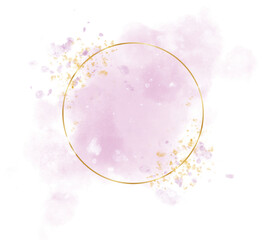 watercolor pink background. golden circle with pollen for decorating design logo, card. hand painted abstract