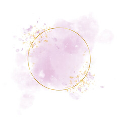 watercolor pink background. golden circle with pollen for decorating design logo, card. hand painted abstract