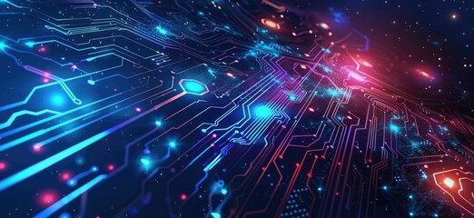 Fototapeta premium Abstract circuit board futuristic technology processing background. Network Background illustration.