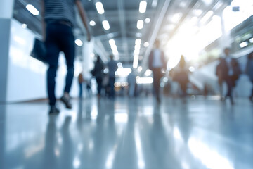 Busy Commuters in Sunlit Train Station during Rush Hour